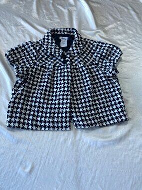 Speechless Houndstooth Short Sleeve Cropped Jacket Capelet Black Ivory Large